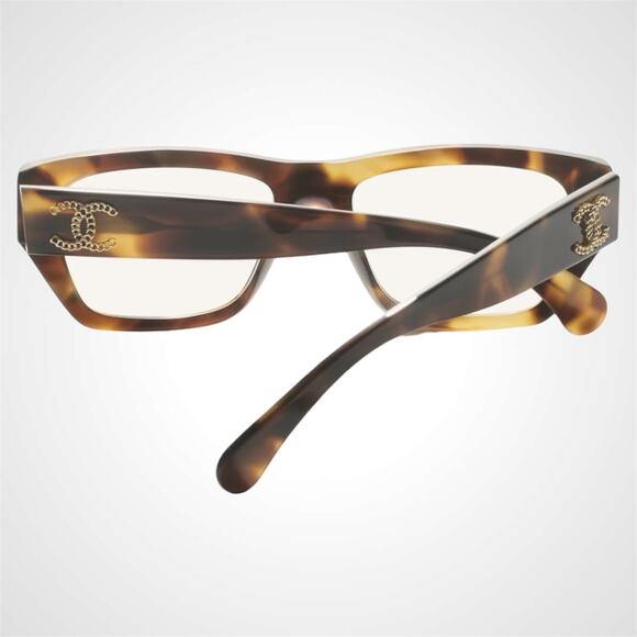 New CHANEL Eyeglasses Brown Gold Chain CC Rectangle 52mm Rx-able - Picture 4 of 5